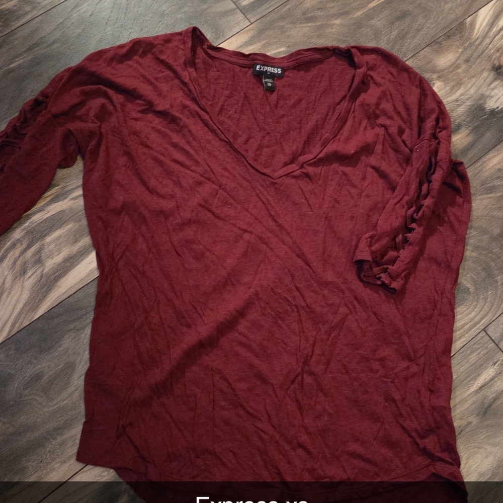 Express Women's Burgundy Long Sleeve Top